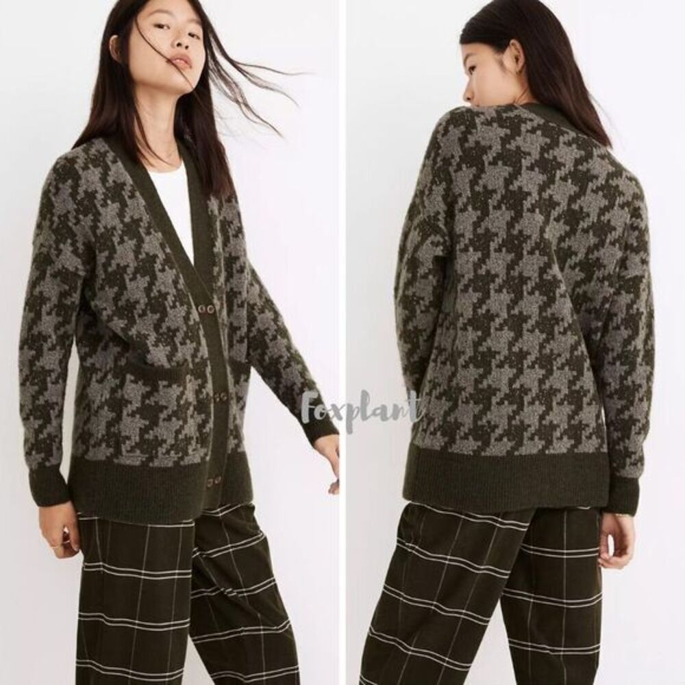 Madewell Allston Double-Button Cardigan Sweater in Houndstooth,‎ size M